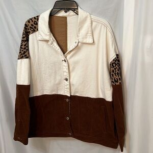 Trendy Women's Lightweight Brown White Animal Print Jacket Size XL